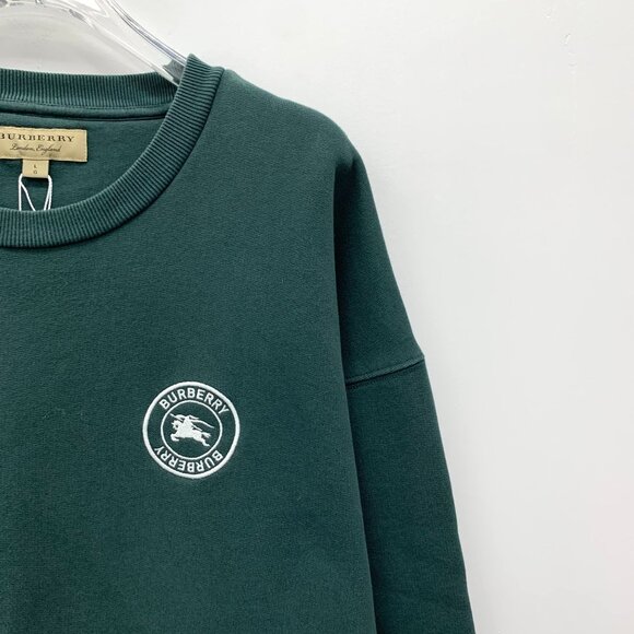 CM0447 Burberry Logo Embroidered Forest Green Cotton Blend Crewneck Sweatshirt - Picture 3 of 8